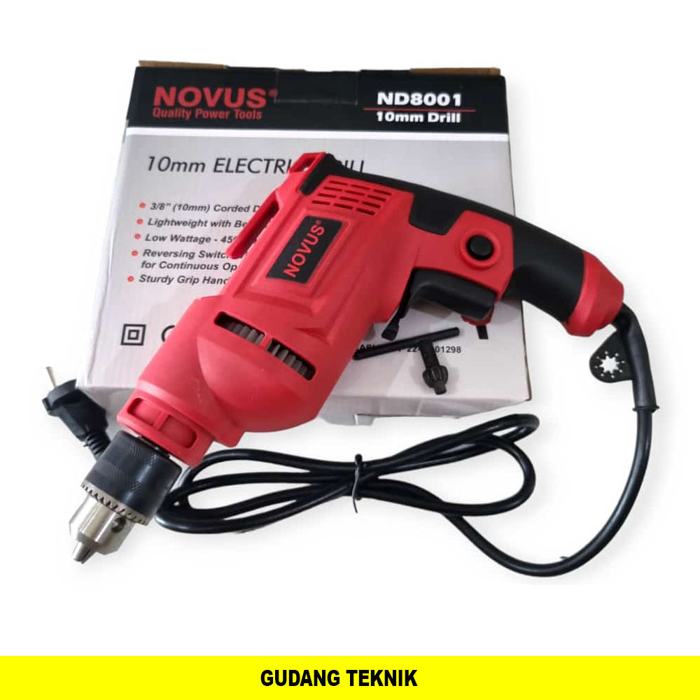 NOVUS Mesin Bor Tangan Listrik 10mm Bolak Balik / Electrik Drill Termurah