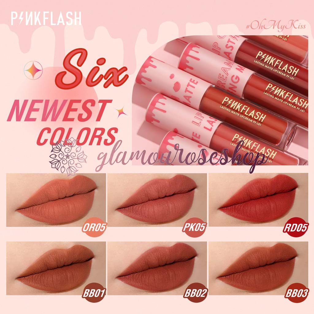 PINKFLASH Matte Lipstik Lembut Tahan Lama Pelembab Pigmentasi Tinggi 21 Colors