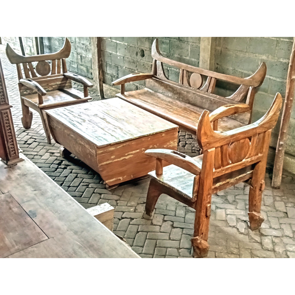 Furniture Antik MEJA TAMU Set Kayu Jati Bekas Prau atau Kapal (A.7)