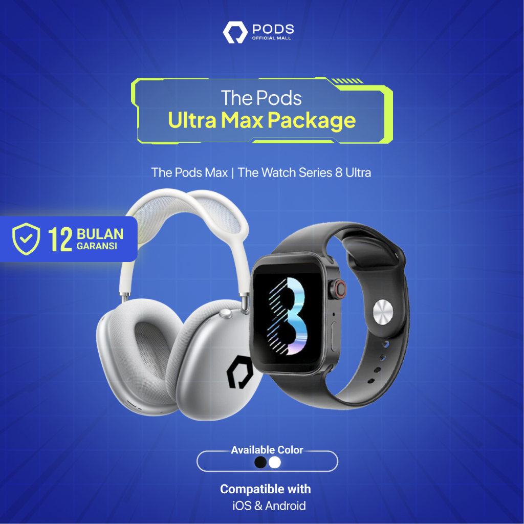 [✅PAKET HEMAT] ThePods Ultra Max Package [ThePods Max New 2023 + The Watch Smartwatch Series 8 Ultra]