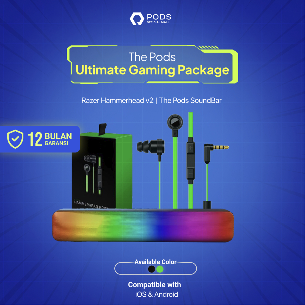 [✅PAKET HEMAT] ThePods Ultimate Gaming Package [Razer Hammerhead Pro V2 + Speaker Soundbar Bluetooth]