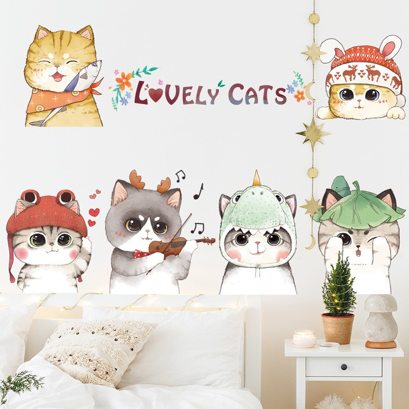 stiker dinding wallpaper motif gambar kucing lucu wall sticker