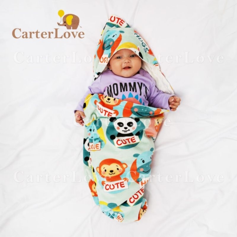 Selimut topi bayi newborn premium size jumbo / Hoodie baby blanket minky dot premium