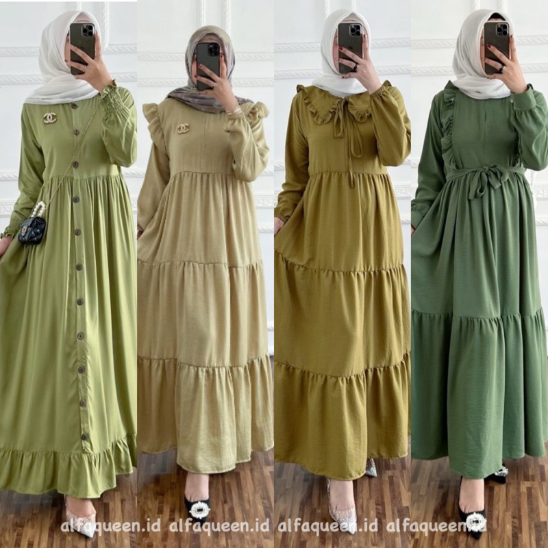 Dress / Gamis Edisi Greentea Sage Mint Olive Green Hijau Polos | Cotton Katun Toyobo Santorini Rayon