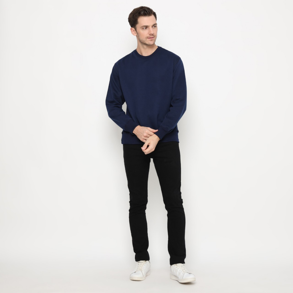 Sweater Crewneck Oversize Panjang Unisex Warna Navy