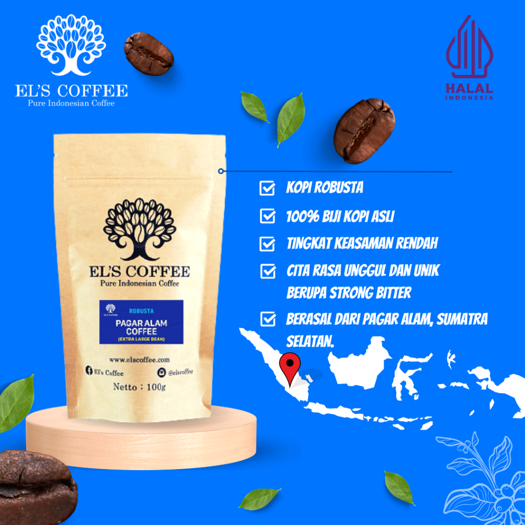 EL'S COFFEE Pagar Alam Robusta 100Gr Pure Indonesia Coffee Beans / Fine / Course Roasted Kopi W1715