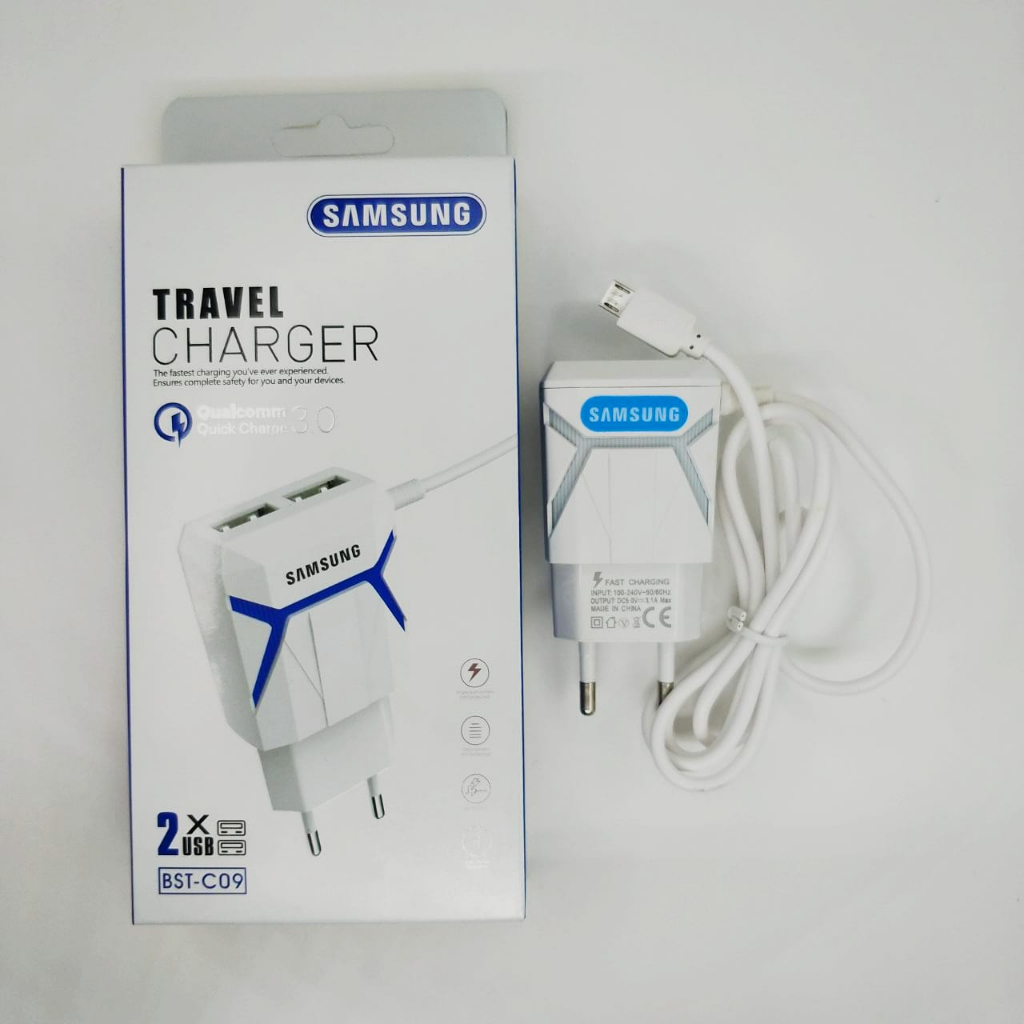 Charger Brand LED 2usb BST-C09 best quality terbaik Plus kabel micro