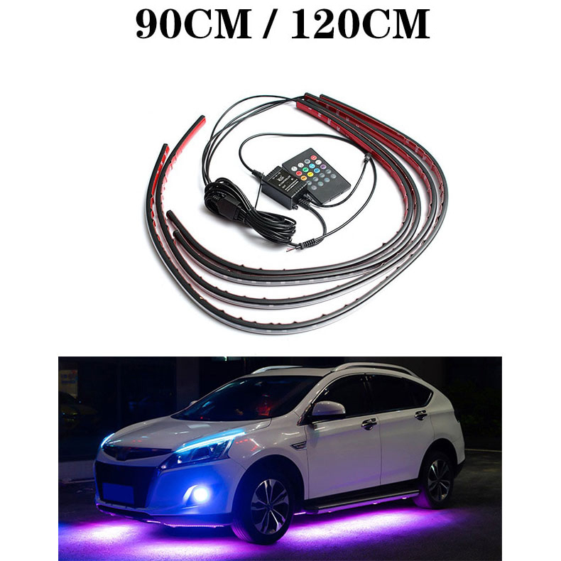 EJ's Lampu LED Strip Mobil RGB Underglow Car Body 90 + 120 cm 4PCS with Remote Controller - JIA4 - Black