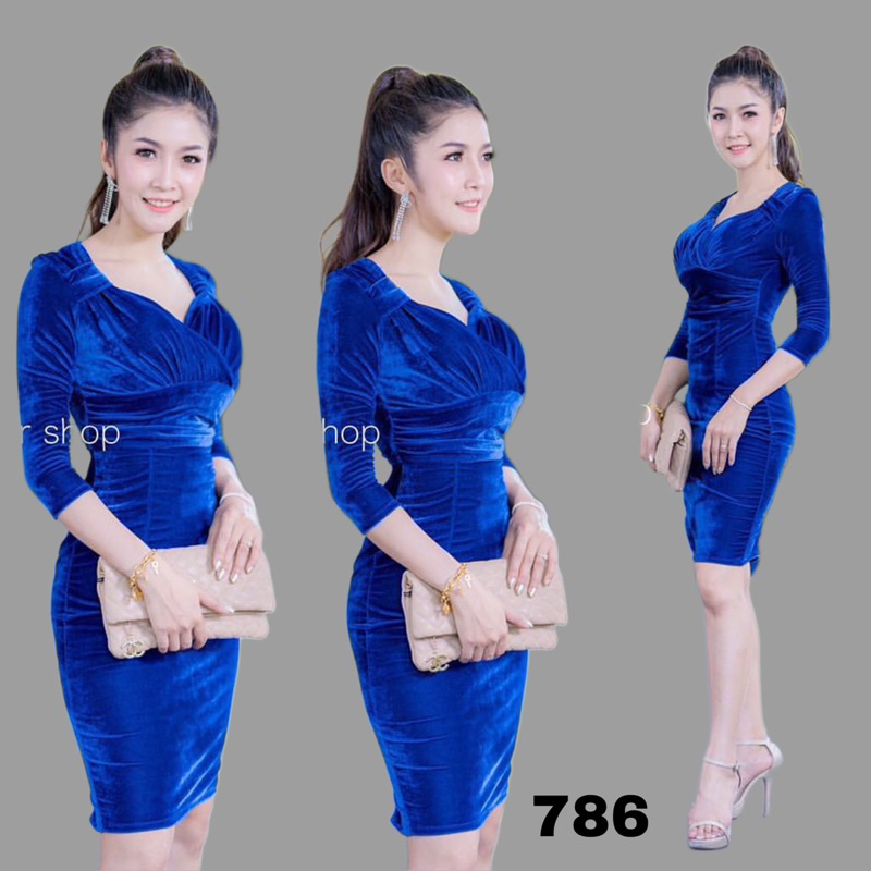 Malika Bludru Midi Dress Korean Bodycon 786