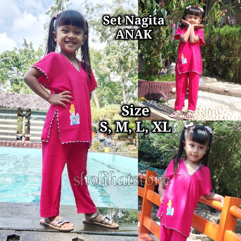 One Set Nagita Anak Perempuan Usia 1 Tahun Samapi 8 Tahun Bahan Crinkle Airflow Premium / Setelan Anak Model Nagita Bordir Dan Sablon / Set Long Square Nagita Anak