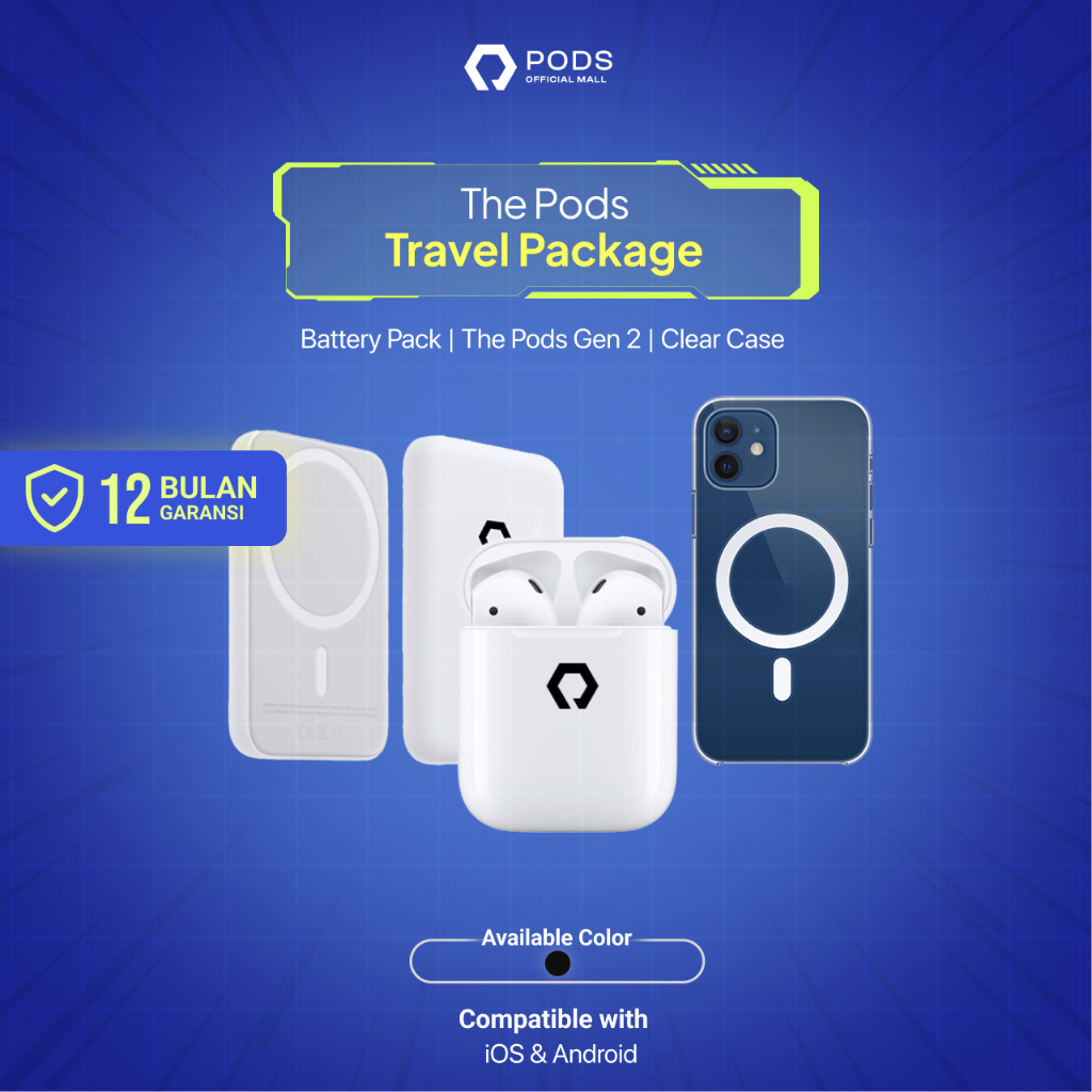 [BELI 2 DAPAT 4 ✅] TRAVEL PACKAGE The Pods Series + Wireless Powerbank Battery Pack + Clear Case Magsafe (IMEI &amp; Serial Number Detectable + Spatial Audio) Wireless Bluetooth Headset Earphone Headphone ANC TWS By Pods Indonesia