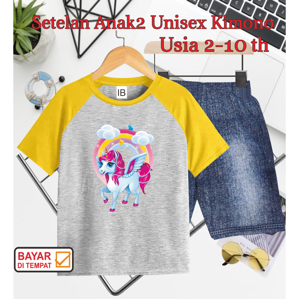 ((IB))SETELAN ANAK2 UNISEX KIMONO SEMI JEANS/PONI DIGITAL SABLON