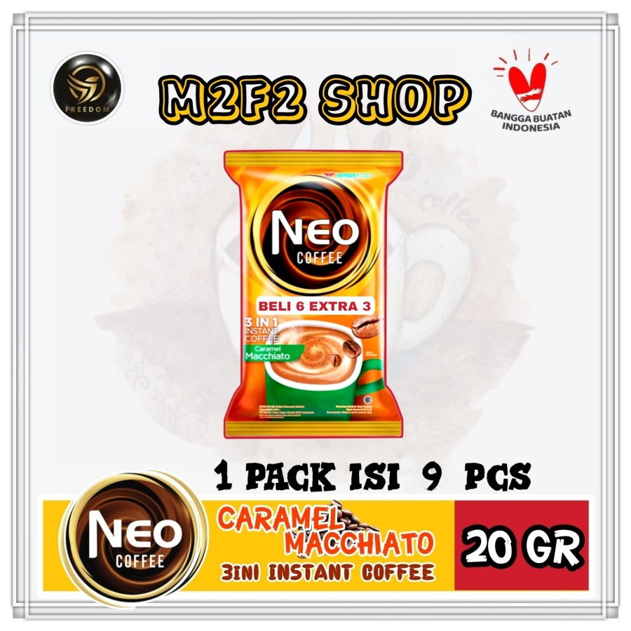 

Kopi Neo Coffee Caramel Macchiato 3in1 Sachet | Renceng MT - 20 gr (Kemasan 1 Pack)