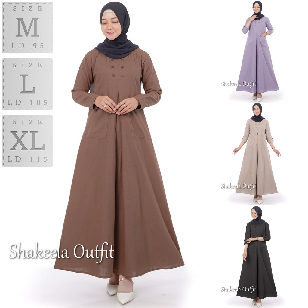 Gamis Polos Shila Dress Original Mat Linen Angel