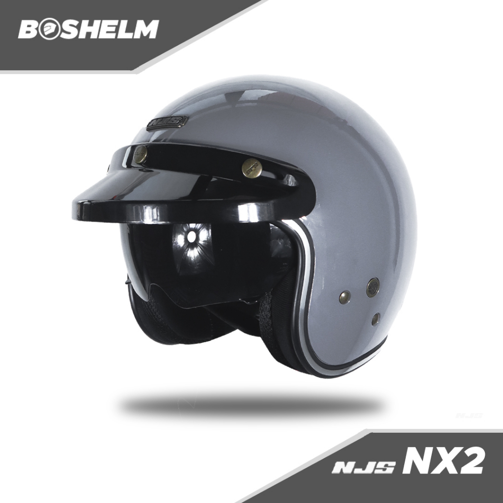BOSHELM Helm Retro NJS NX2 STONE GREY GLOSSY Helm Half Face SNI