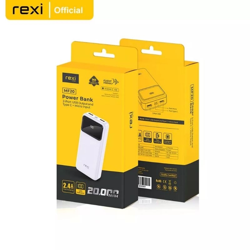 Rexi MF20 Powerbank 20000mAh LED Indicator Fast Charging