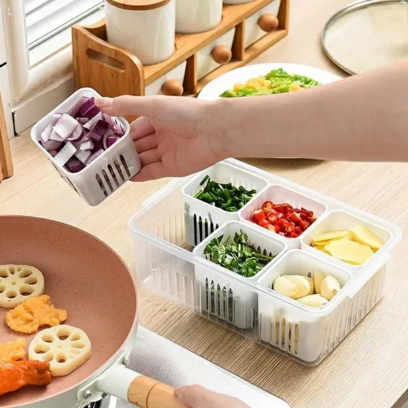 Wadah penyimpanan 6 sekat dalam 1 kotak/Storage toples penyimpanan bumbu dan sayur 6 in 1 pcs