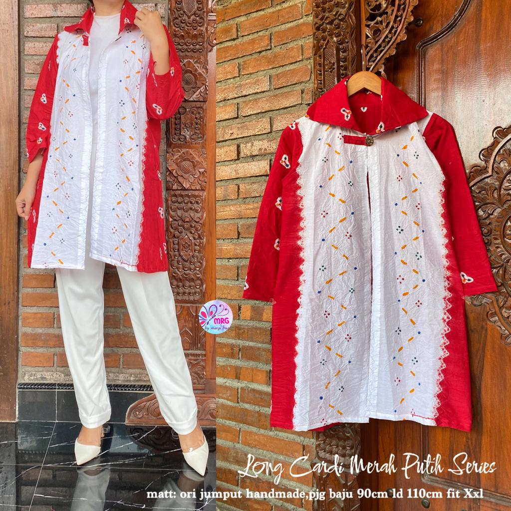 Long Cardi Jumputan Merah Putih