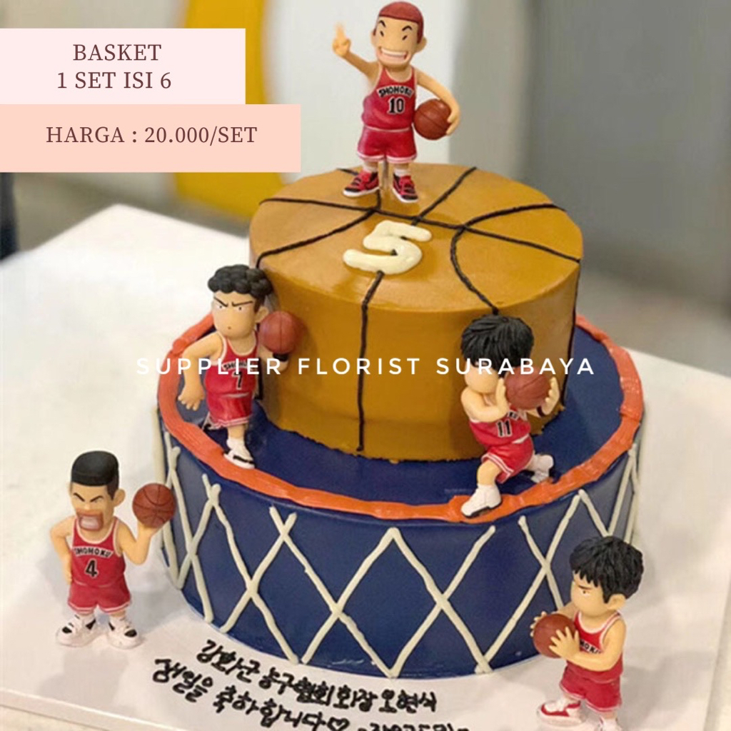 MINIATUR KUE TART BASKET BASKETBALL PEMAIN BASKET DEKORASI KUE ULTAH ULANG TAHUN BIRTHDAY CAKE DECORATION HOBBY BAKING DIY HIASAN TART ANAK COWOK