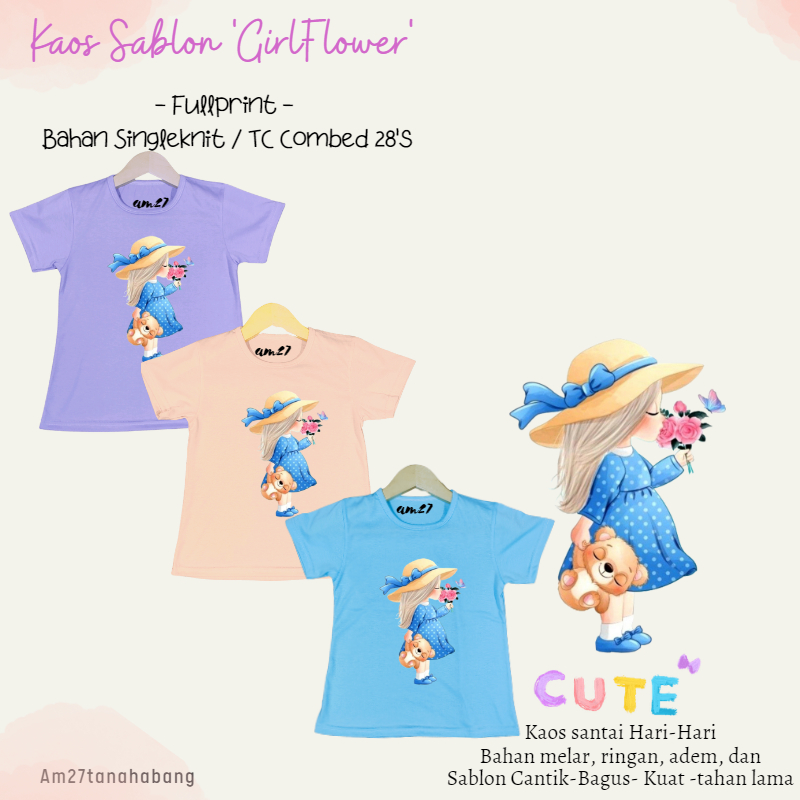 Baju Anak Cewek 3 bulan-10 tahun FlowerGirl- Kaos003sablon