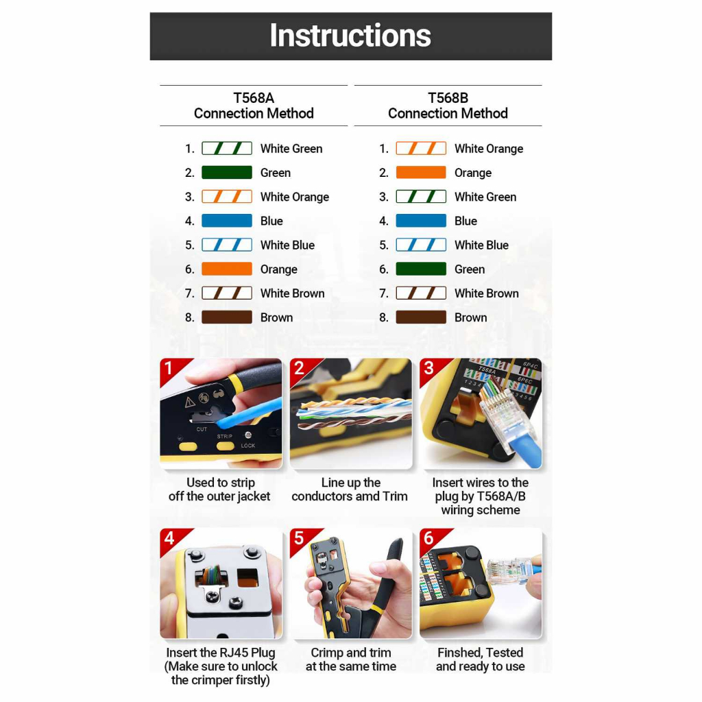 RRS STORE TANG Alat Crimping RJ45 Pass Through Cutter for CAT6 CAT5 CAT5E - 6088 Dapat Digunakan untuk Cutting, Stripping, dan Modifikasi Konektor Proses crimping merupakan fitur utama yang dimiliki oleh alat ini