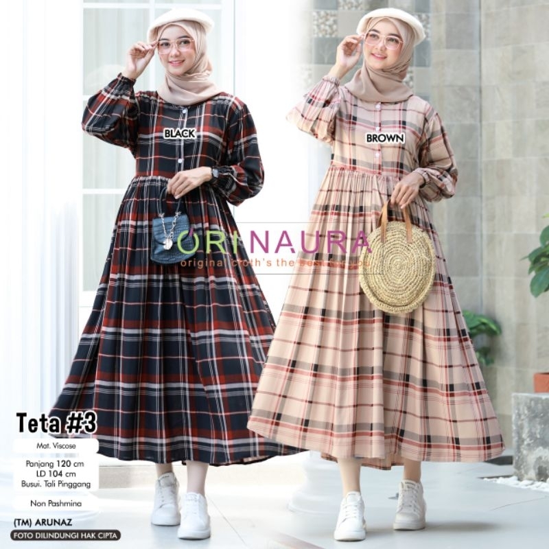Gamis Midi Teta#3 Motif Kotak Kotak Ori Naura
