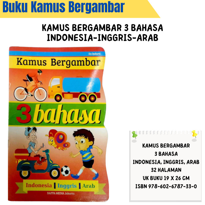 Kamus bergambar Anak 3 bahasa Inggris Arab Indonesia