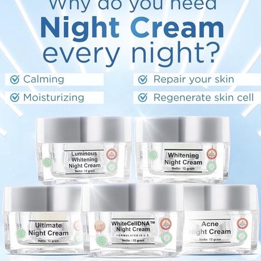 Ms Glow  Night Cream Ms Glow 100% Originall i Ultimate i Luminous i White Cell Dna i Whitening i Acne Night Cream