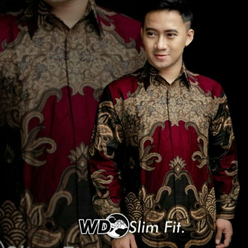 Baju Batik Pria Slimfit Merah Series Seragam Kerja Kantor M L XL XXL Premium Best Seller Soloan Batik Pria Jumbo Slimfit