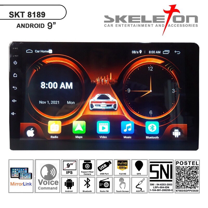 Head Unit Android SKT 8189 9 Inch Android RAM 1+32GB Voice Commend SKELETON Android TAPE MOBIL 2 Din