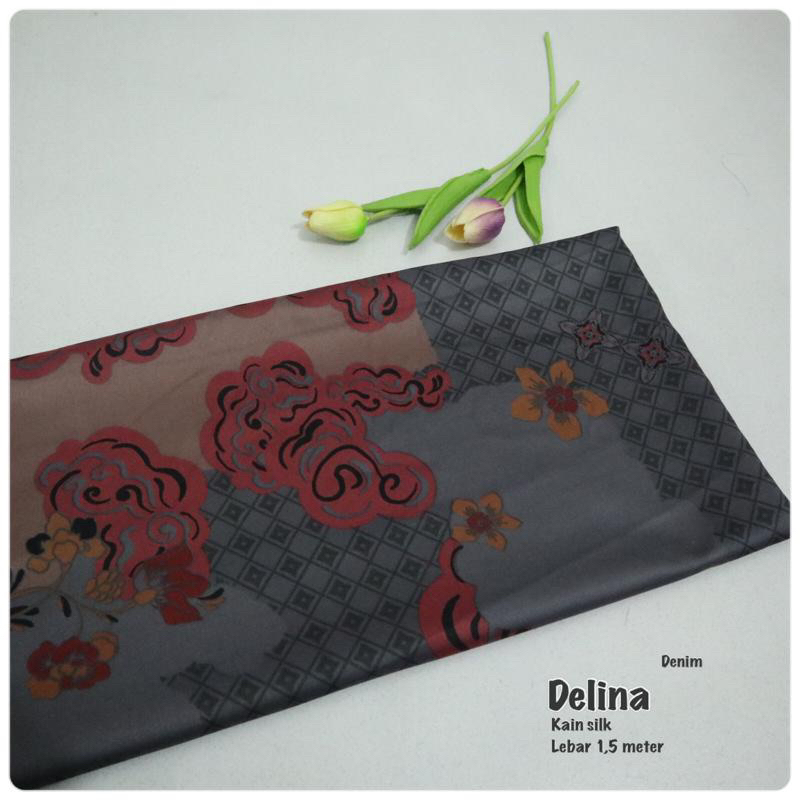 Kain silk motif DELINA bahan seragaman bahan sarimbit motif abstrak kain motif etnik