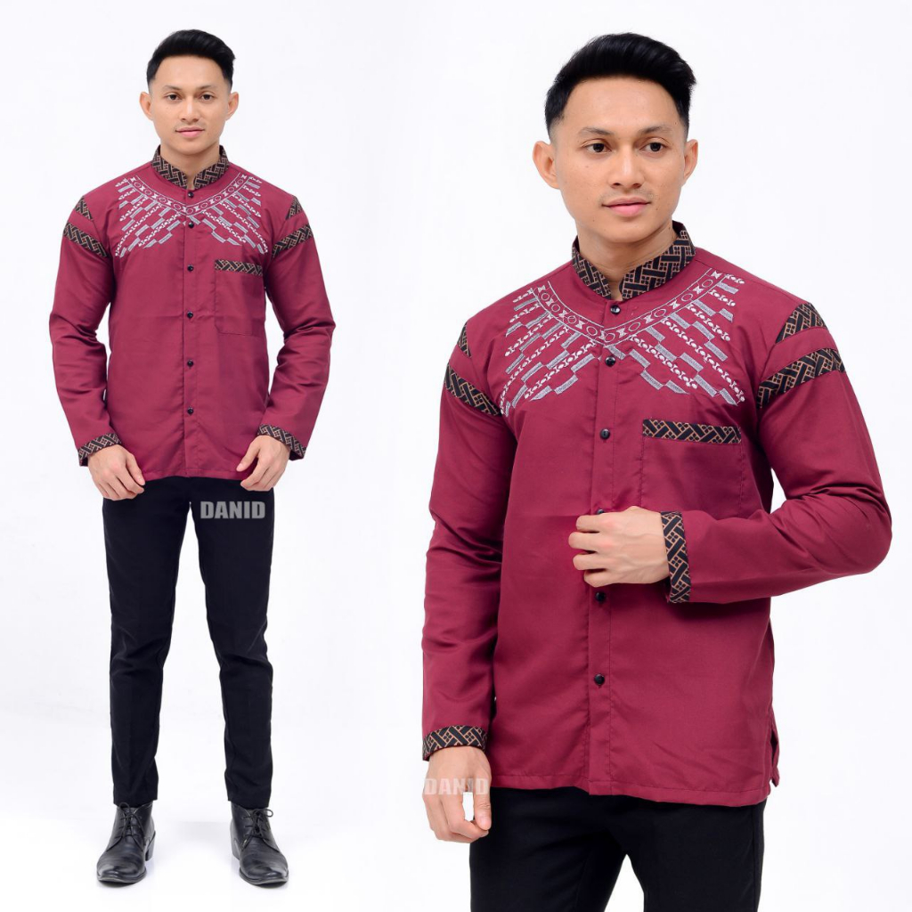 baju koko pria dewasa lengan panjang size m l xl bahan katun oil motig kalung