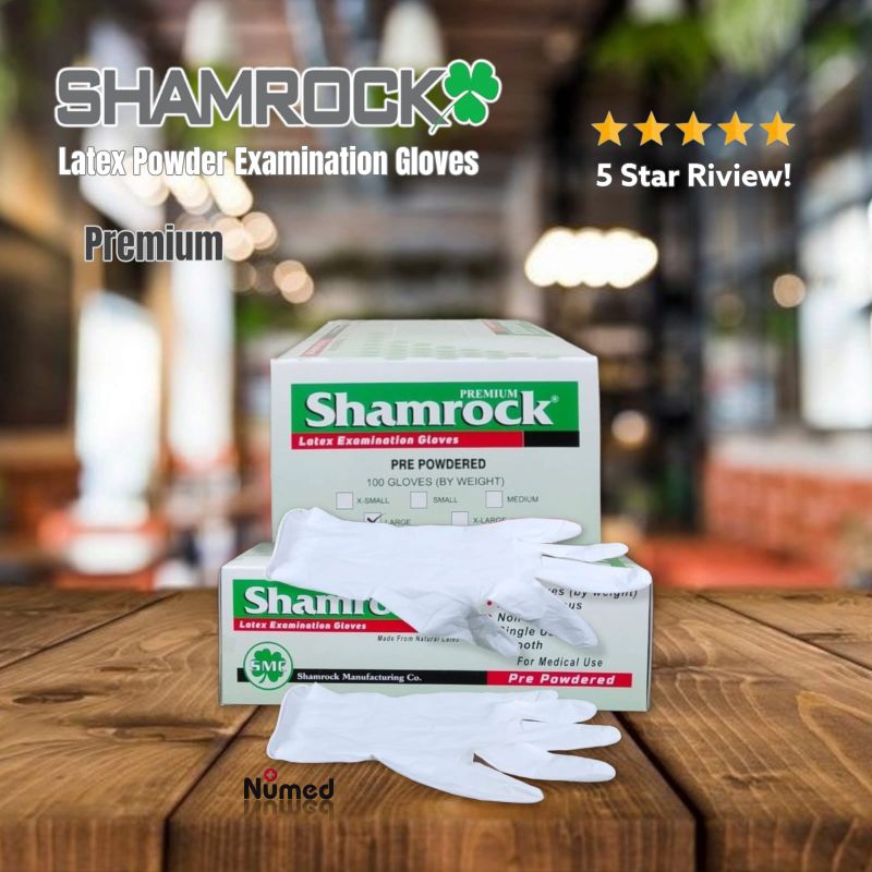 Sarung Tangan Karet Latex Medis Pre Powder Original Shamrock / Latex Examination Gloves