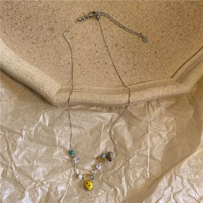 Mayythelabel | Milo Necklace | READY STOCK SIAP KIRIM | Kalung Rantai Klavikula Desain Smiley Face Bahan Resin Gaya Korea Retro Hip-Hop