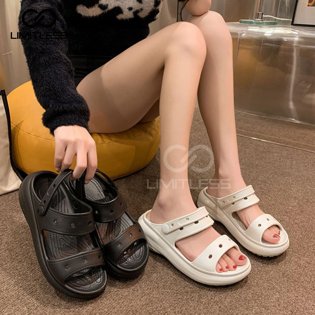 Sandal Wanita Selop Casual YOONA Wedges Outdoor Sendal Gunung Wanita Slop Eva Extralight Rubber Crocss Terbaru 2023 Sol Tinggi Fuji