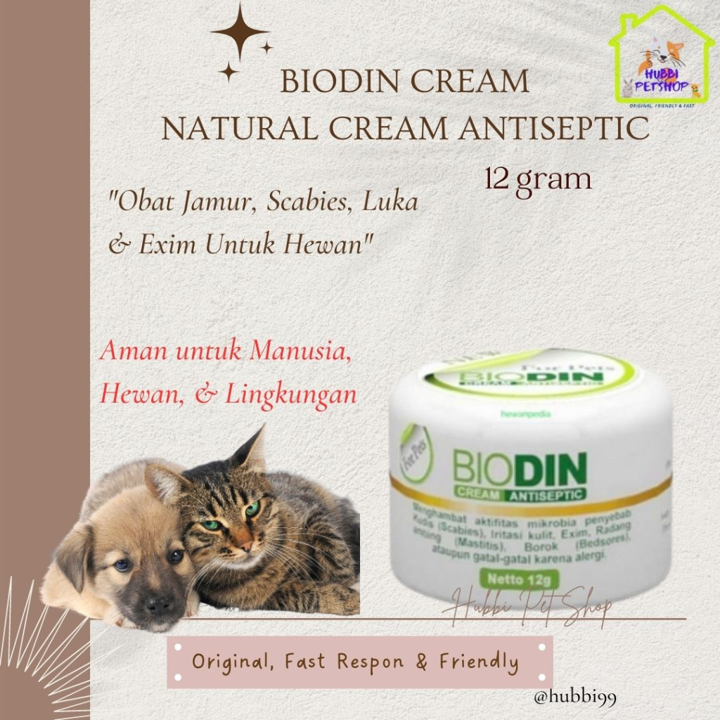 BIODIN CREAM ANTISEPTIC 12GR - Obat Luka Jamur Scabies Kucing Anjing - Cream Jamur Kulit Kucing AMPUH