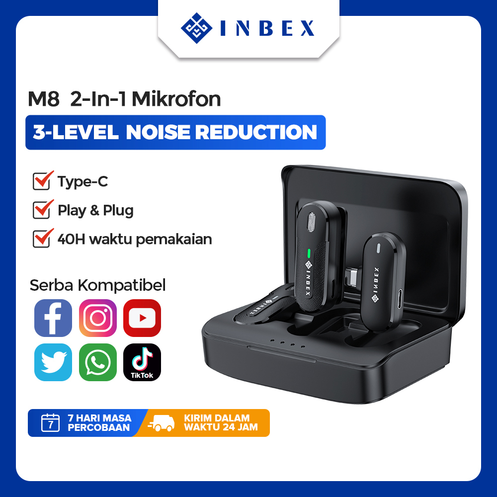 【NEW】INBEX Wireless Smartphone Microphone Lapel Mic   Dual Lavalier Microphone Plug &amp; Play /for Langsung Perekaman Pengurangan Kebisingan Cerdas Radio Mikrofon Luar ruangan