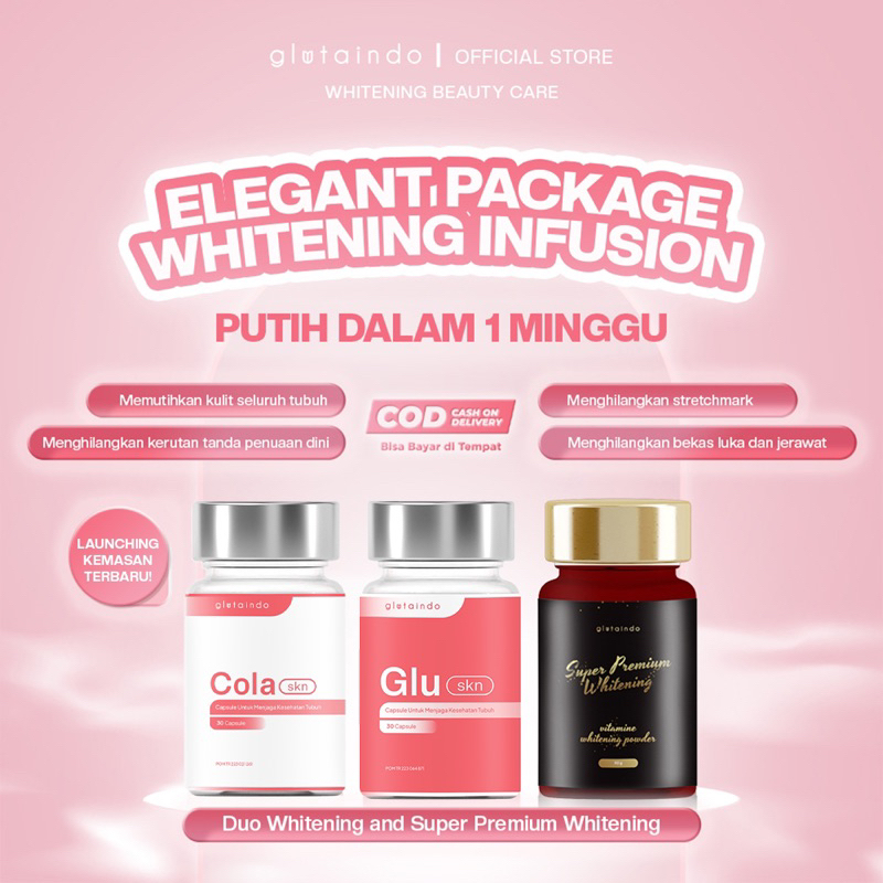 Glutaindo Elegant Package Whitening Infusion - Suplemen Pemutih Badan + Minuman Pemutih Badan Bpom