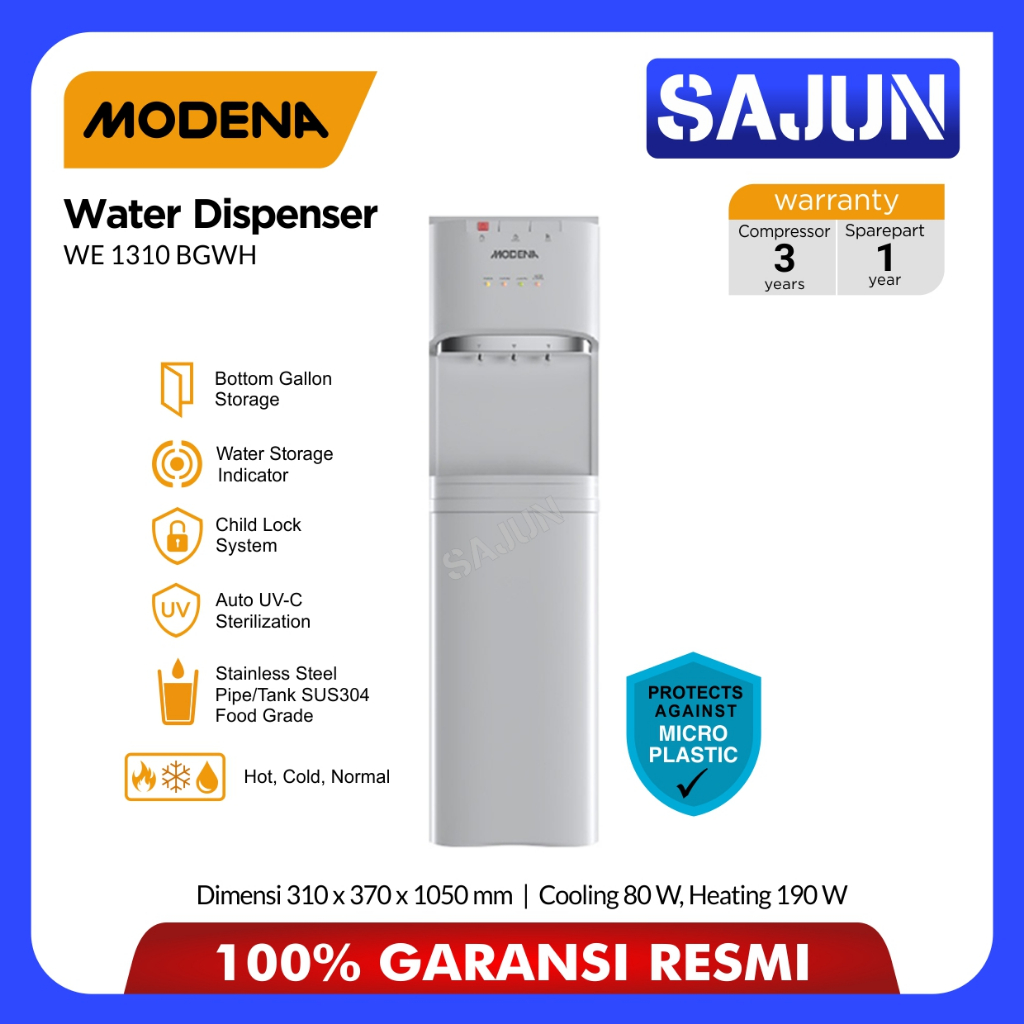 MODENA Dispenser Air Galon Bawah Dual Filtration WE 1310 BGWH / WE1310BGWH