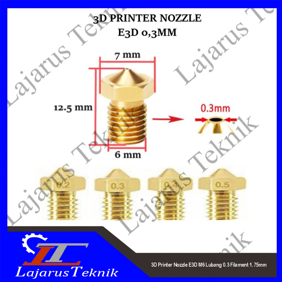 

3D Printer Nozzle E3D M6 Lubang 0.3 Filament 1.75mm