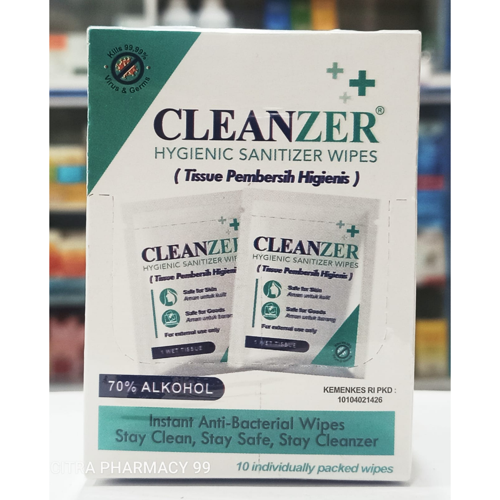 Tissue Basah Antiseptik 𝐂𝐥𝐞𝐚𝐧𝐳𝐞𝐫 𝐇𝐲𝐠𝐢𝐞𝐧𝐢𝐜 Sanitizer Wipes - 𝟏 𝐊𝐎𝐓𝐀𝐊 𝐈𝐒𝐈 𝟏𝟎 𝐒𝐀𝐂𝐇𝐄𝐓