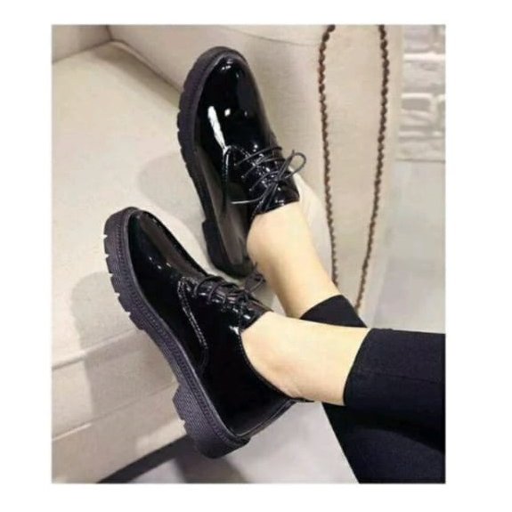 Sepatu Wanita Docmart Fashion / Sekolah / Loafers Motif Tali 3 Hitam Trend Berkualitas