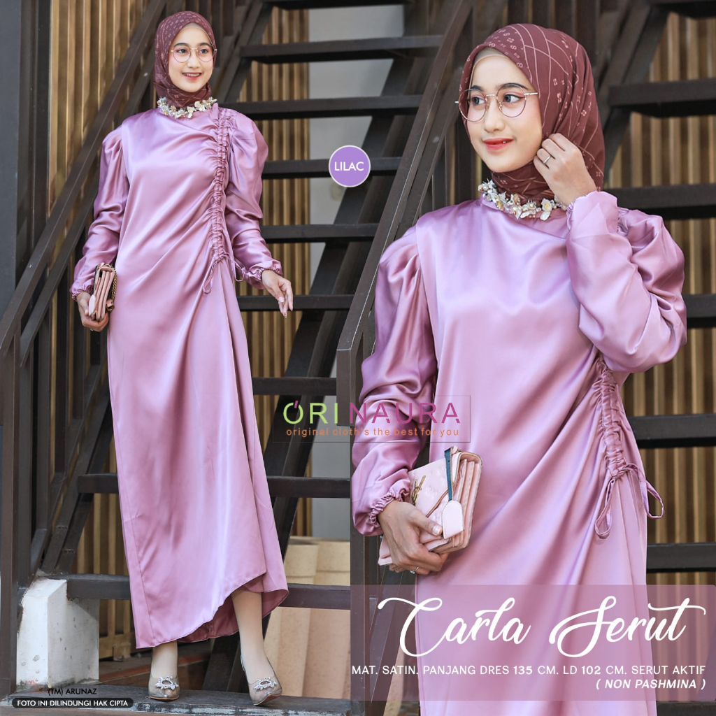 Carla Serut Dress Gamis Muslim Wanita Mat Satin Original By Orinaura