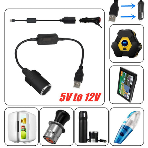 Adapter Plug Mobil USB 5V to 12V Cigarette Plug Power Socket Lighter Female Driving Recorder DVR Dash Camera GPS