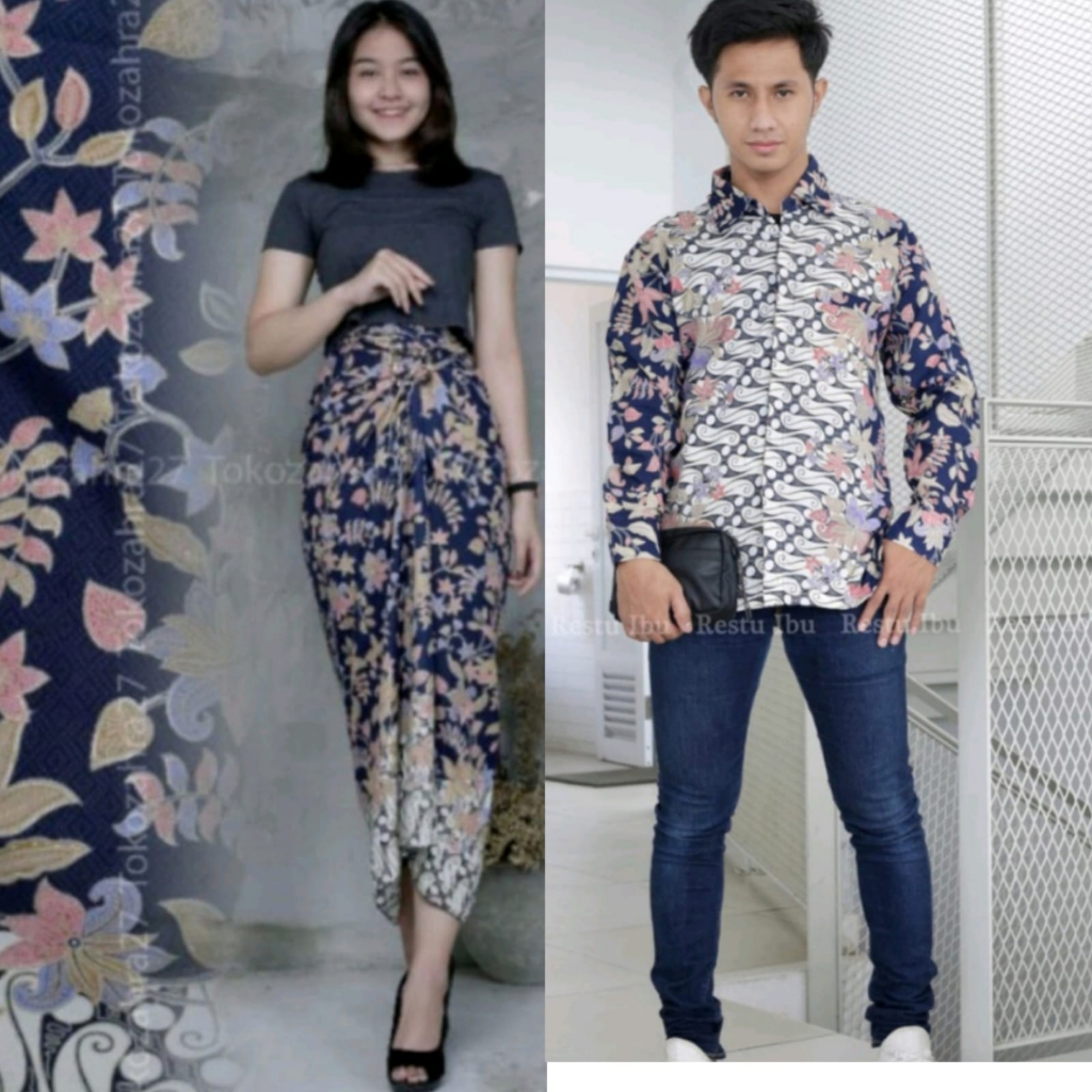 Couple Kemeja Batik Rok Lilit batik Lengan Panjang MOTIF BOUGENVILLE