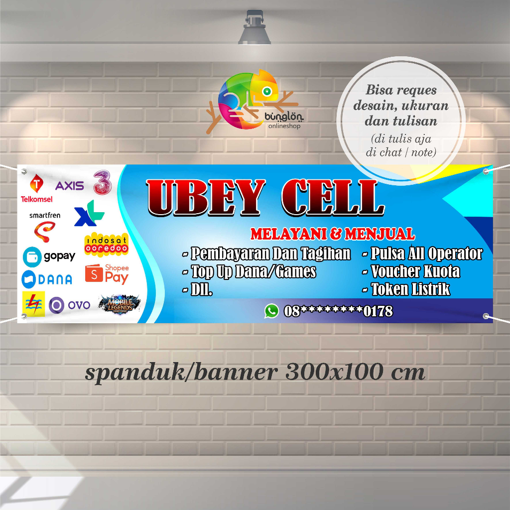 Size 300x100 Spanduk Banner Konter Pulsa Bisa Custom Desain