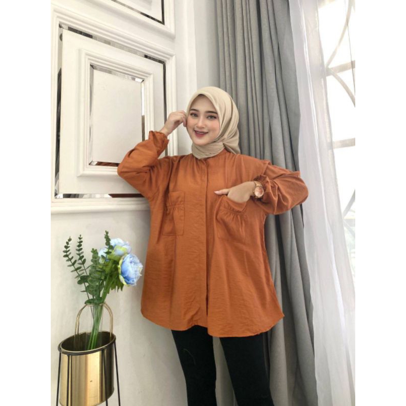 Audrey Blouse Polo Linen - Kemeja Polo Linen - Atasan Wanita