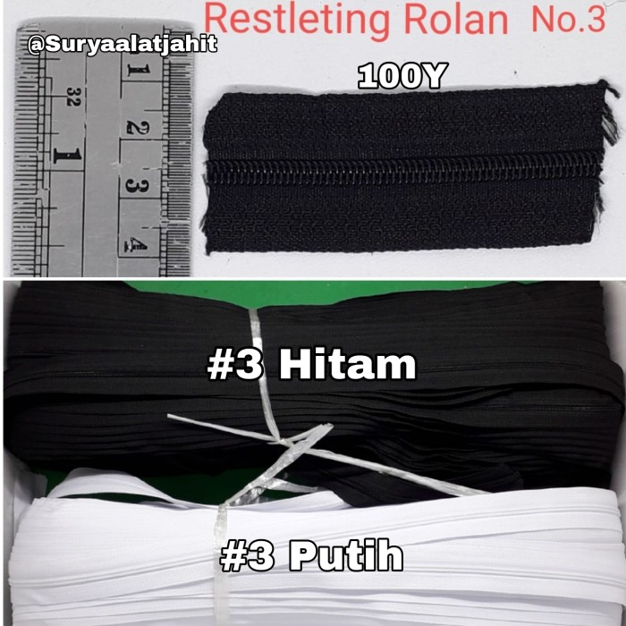 Daun Resleting Hrm Coil No.3 @+/-100y Putih/Hitam =rp.51.000/Rol