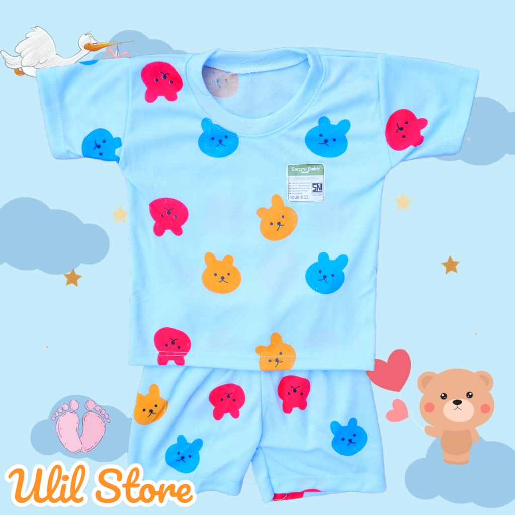 Set Setelan Baju Bayi Usia 3-15 Bulan SNI Motif Kepala Bear