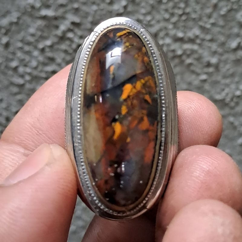 Cincin Batu Akik Garut Tembaga Pancawarna unik antik